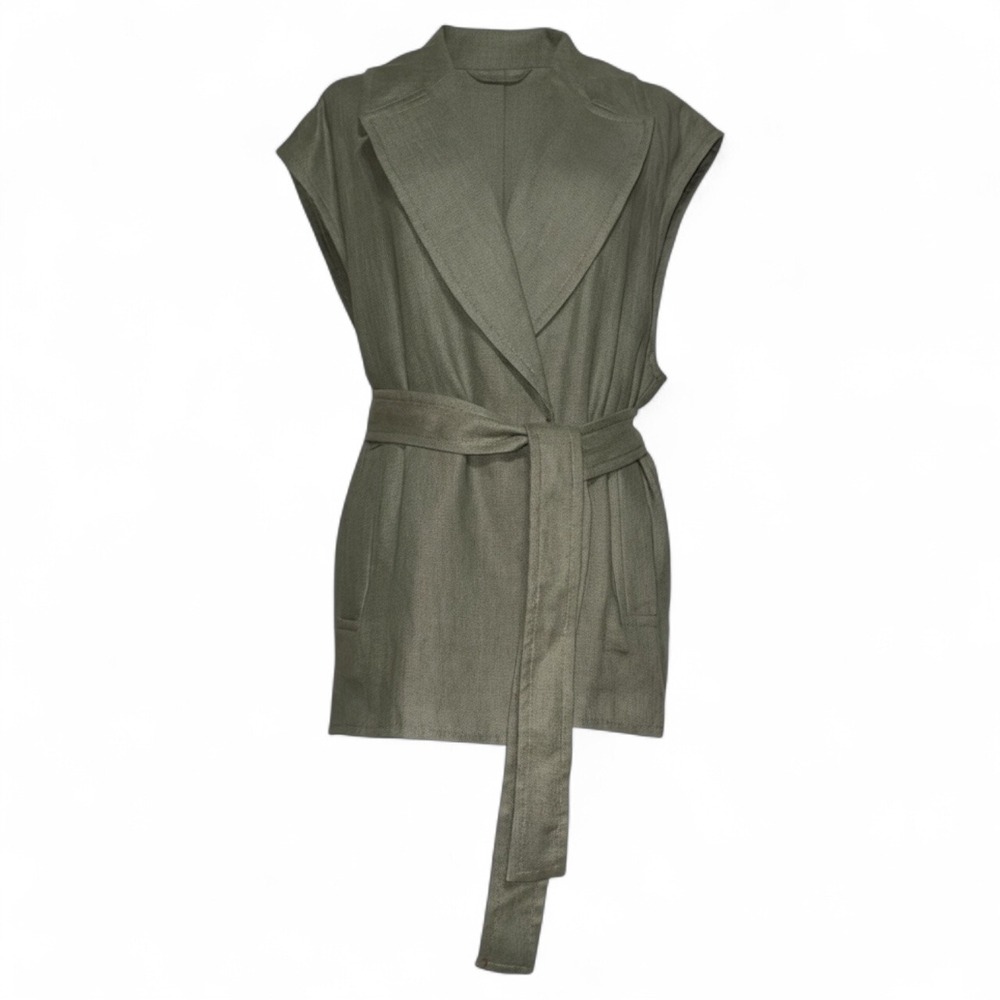 Zara Green Linen Belted Sleeveless Vest‎  Medium
